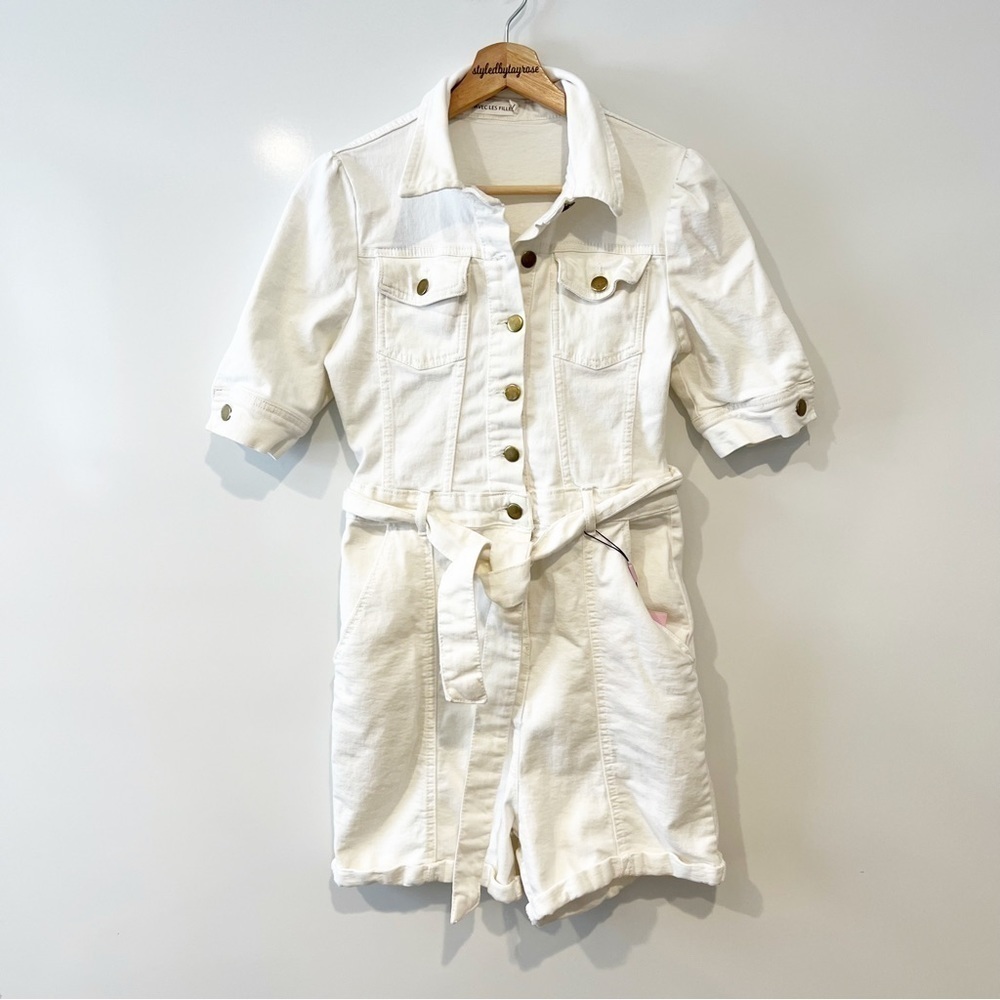 Avec Les Filles White Denim Romper Shorts Playsuit Utility Anthropologie